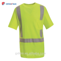 Fabricante chino al por mayor 100% malla de poliéster amarillo / naranja camisetas de trabajo de seguridad con cintas reflexivas y bolsillo ANSI 107